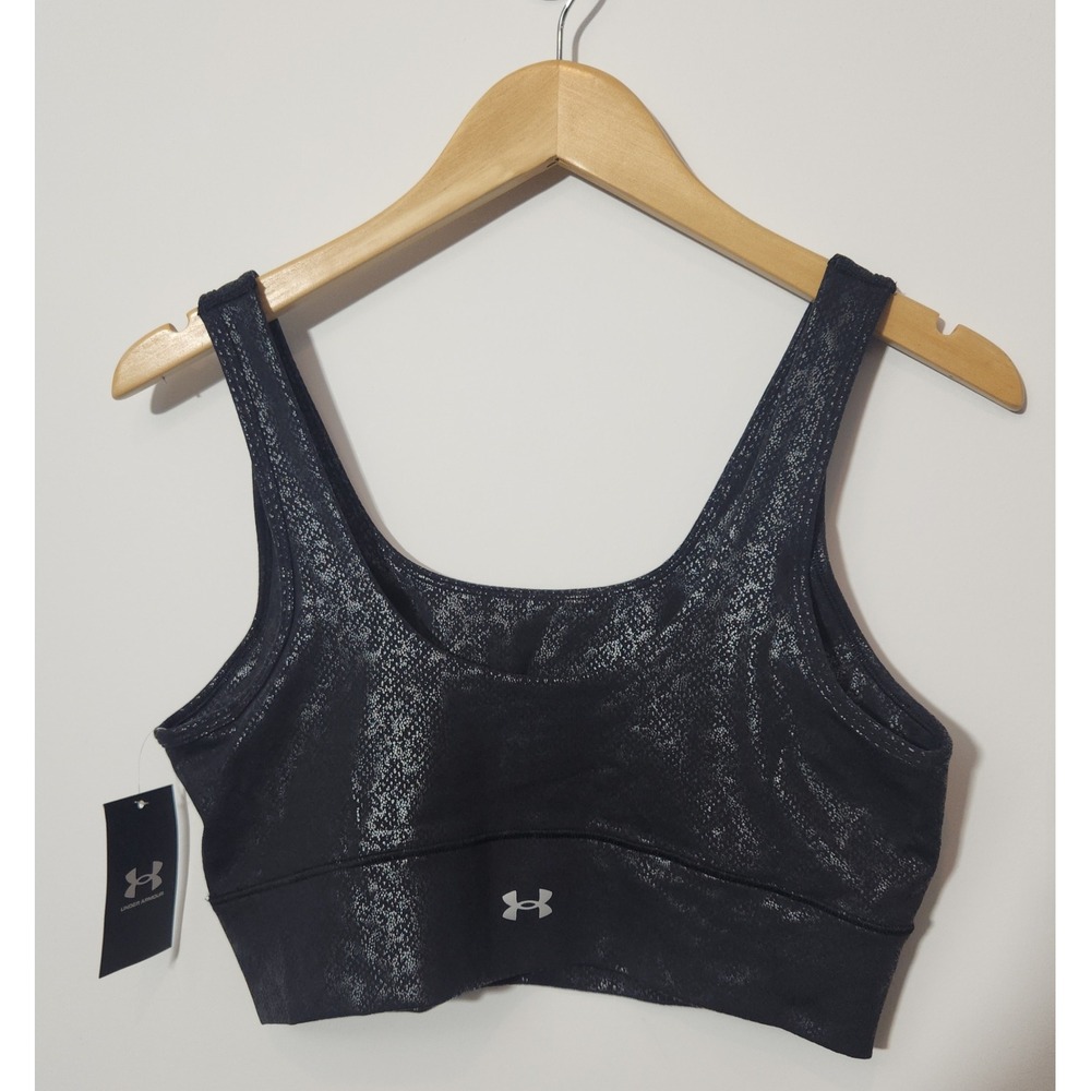 Under Armour Womens Black Metallic Print Sports Top Integrated Bra Size Large - Picture 4 of 7